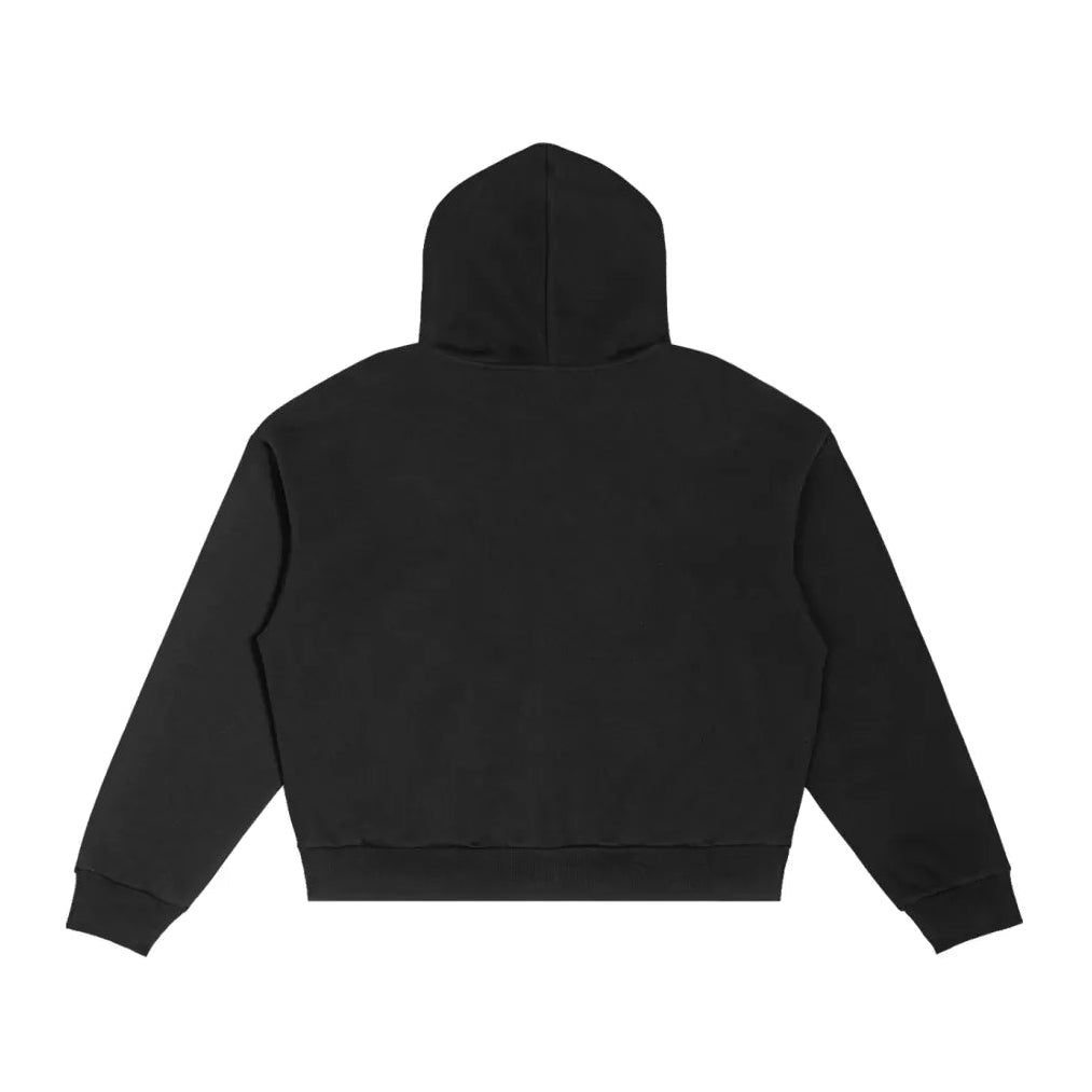 BLUEPRINT CONTRAST PLAID BOXY ZIP-UP HOODIE BLACK