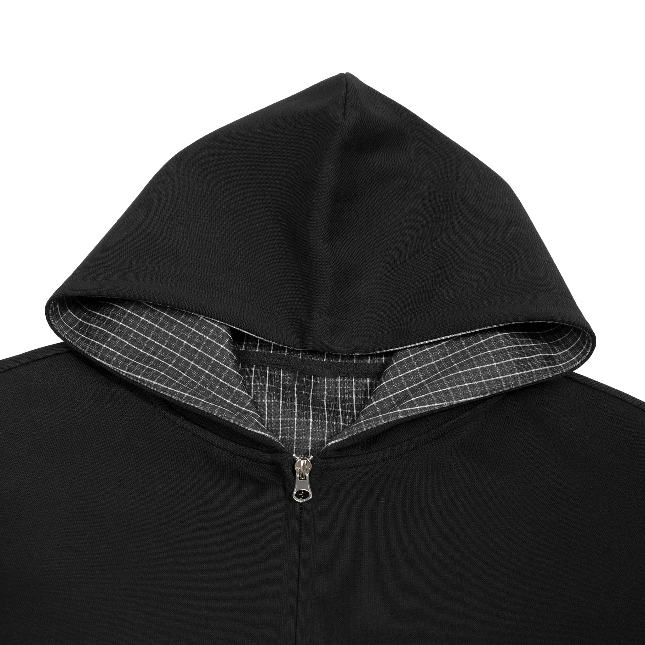 BLUEPRINT CONTRAST PLAID BOXY ZIP-UP HOODIE BLACK